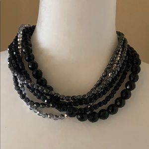 Multi Strand Black and Silver Beaded Choker
